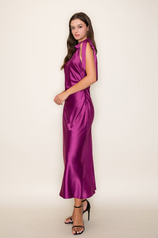 berry satin bridesmaid dress KissProm
