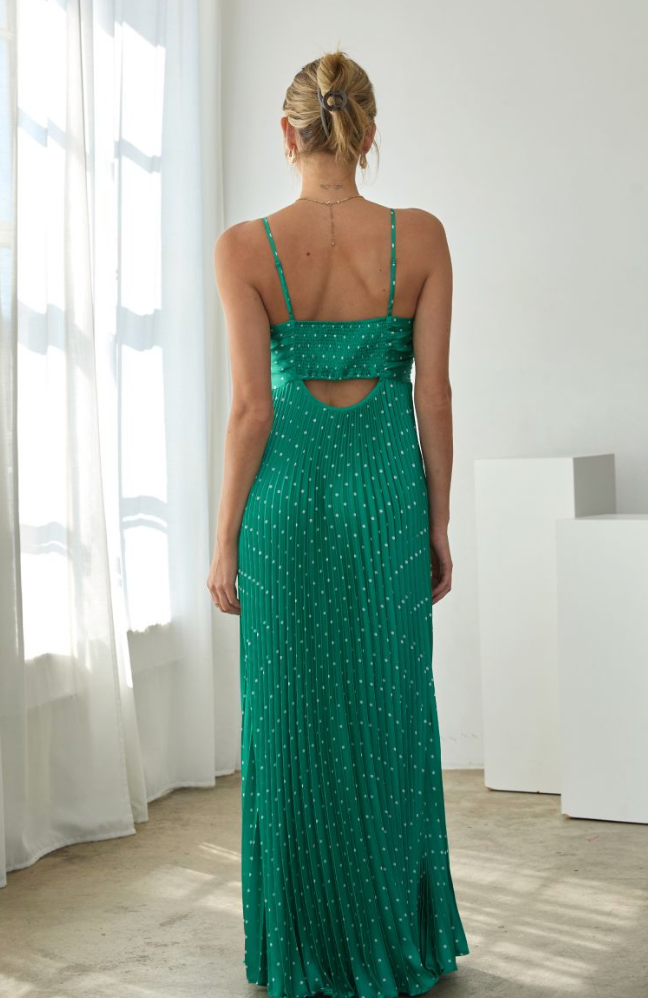 muse green dress Clover paneled Ivory Evergreen Nights Maxi Size:EU 34 / US 2 and a low back