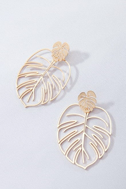 Gold Tropical Leaf Earrings