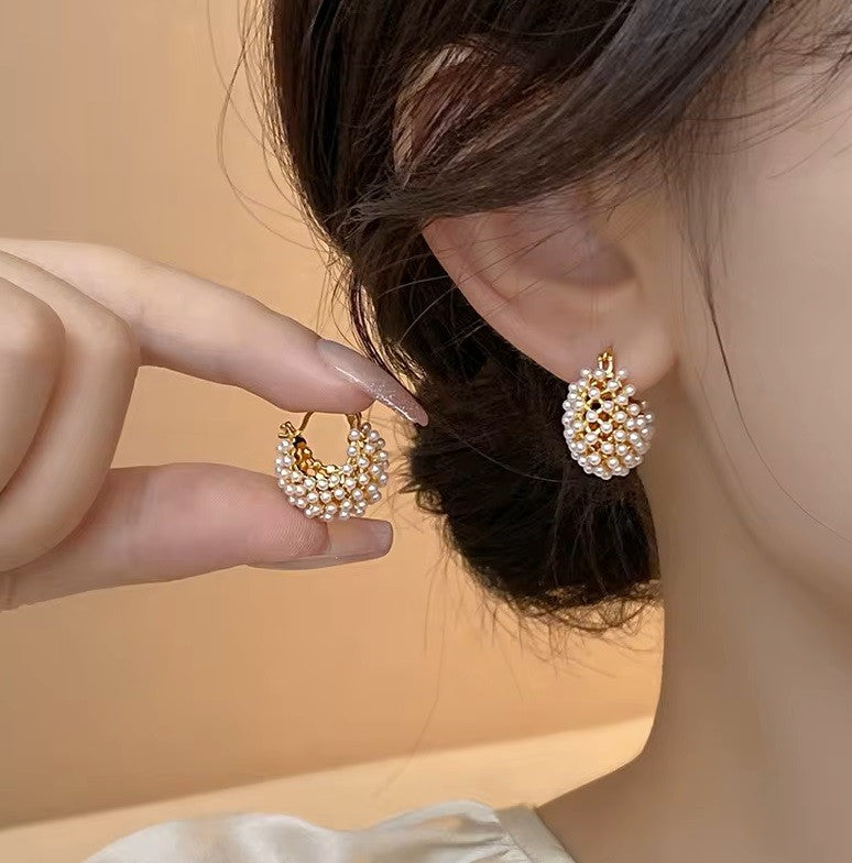 Pearl Flower Basket Earrings