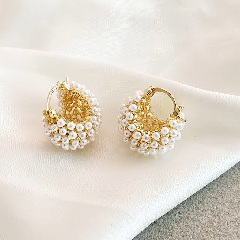 Pearl Flower Basket Earrings