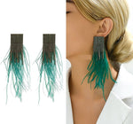 Feather Crystal Tassel Earring