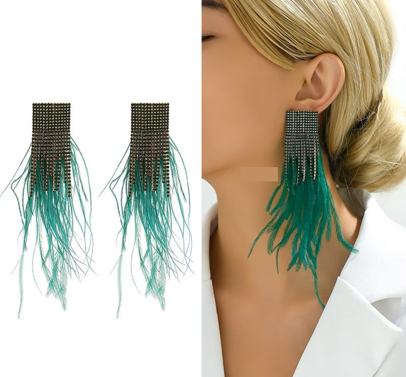 Feather Crystal Tassel Earring