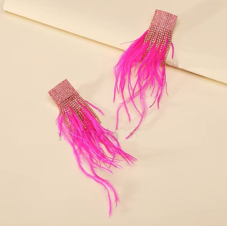 Feather Crystal Tassel Earring
