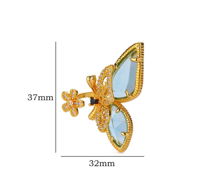 Crystal Butterfly Flower Ring