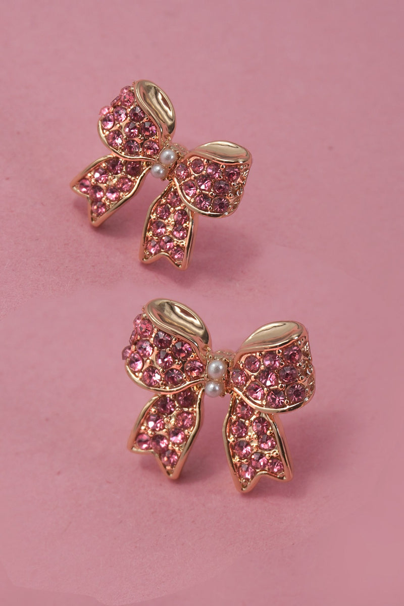 Classic Rhinestone Bow Stud Earrings