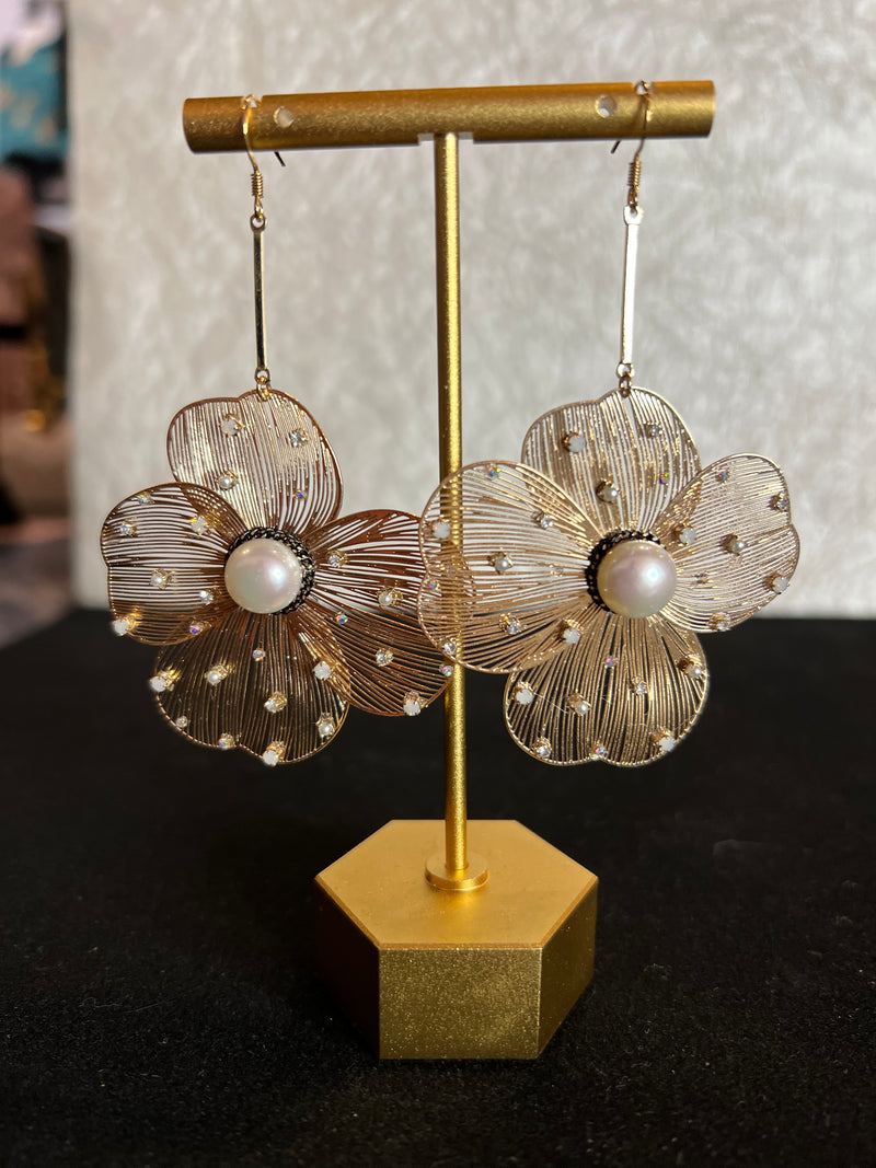 Gold Blossom Flower Earrings
