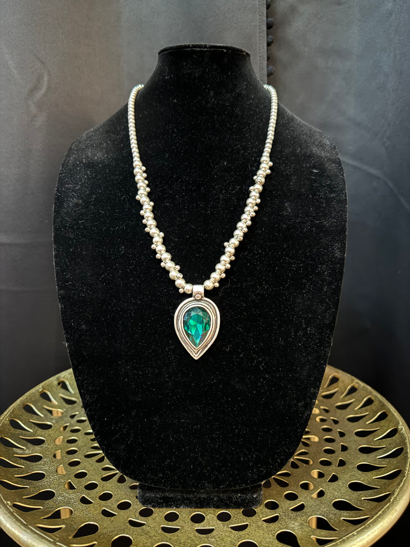 Emerald Pear Beaded Necklace