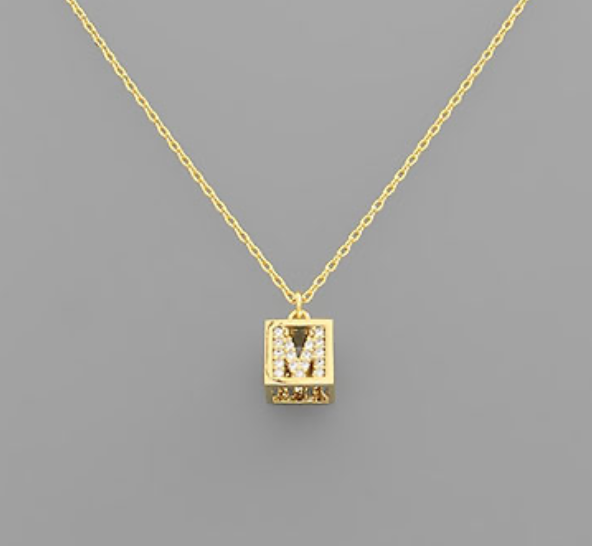 Initial Square Pendant Necklace