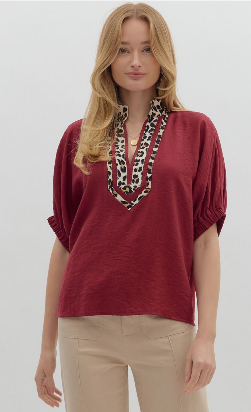Leopard Trim Luxe Top