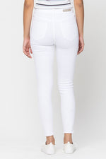 White-High Rise Distressed Ankle Skinny