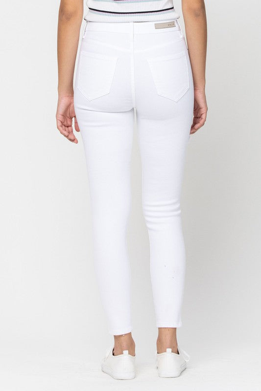 White-High Rise Distressed Ankle Skinny