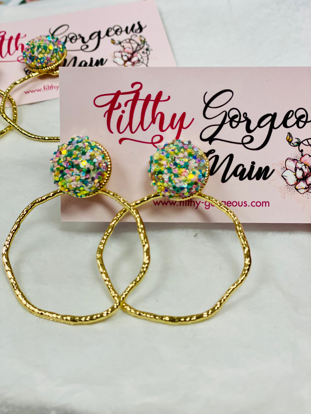 Glitter Top Hoops - Round