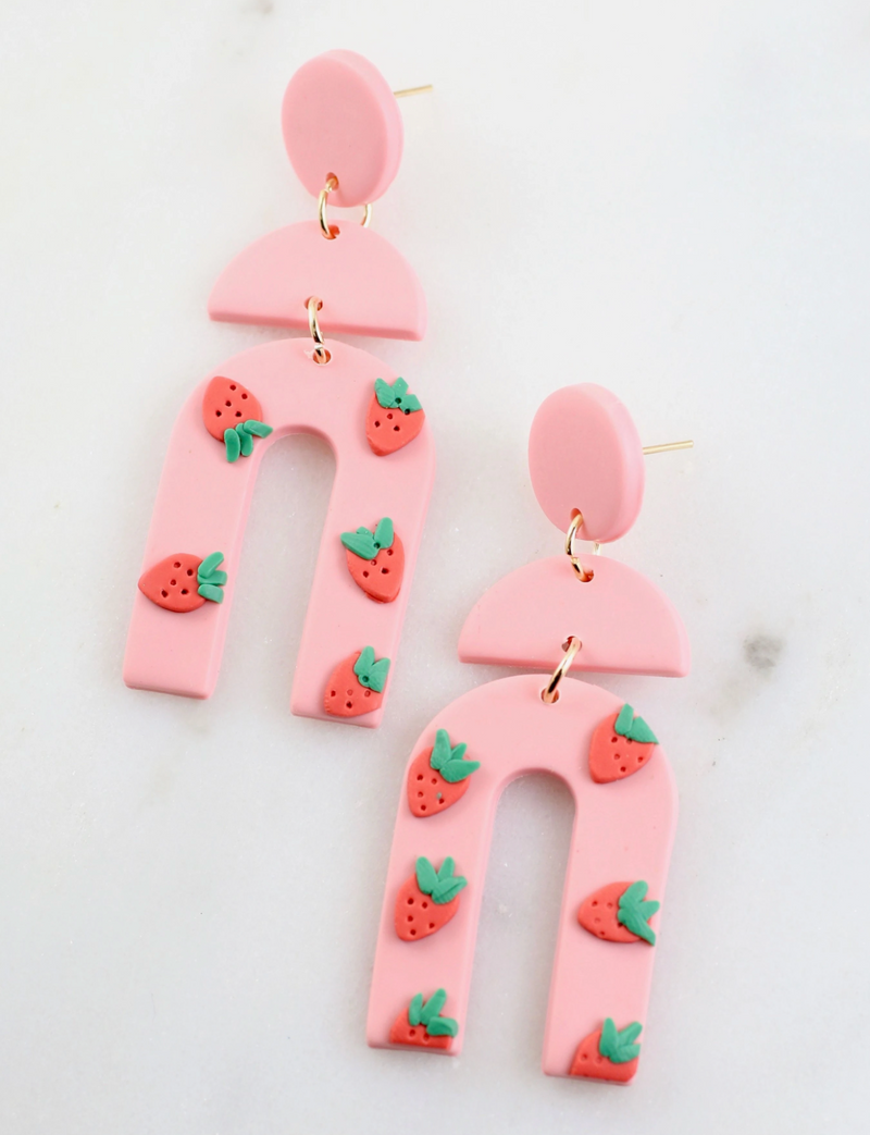 Strawberry Geometric Clay Earrings