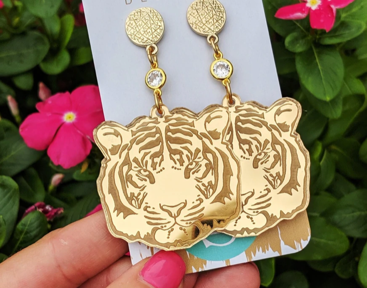 Gold Tiger Heads Earrings