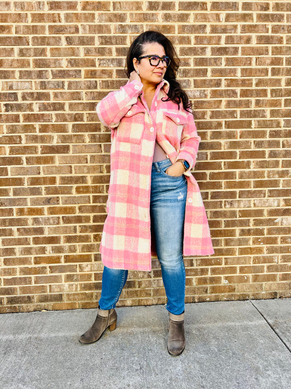 Pink & Powerful in Plaid Shacket