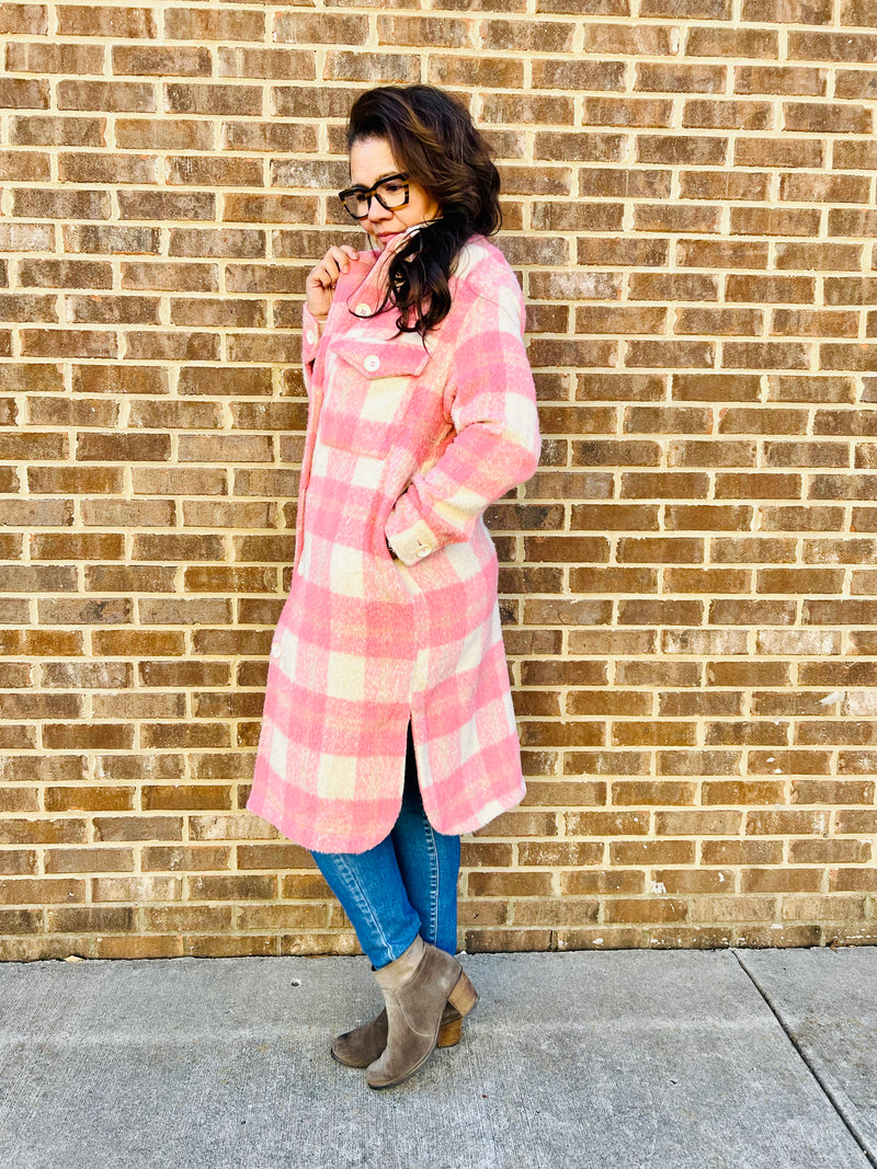 Pink & Powerful in Plaid Shacket